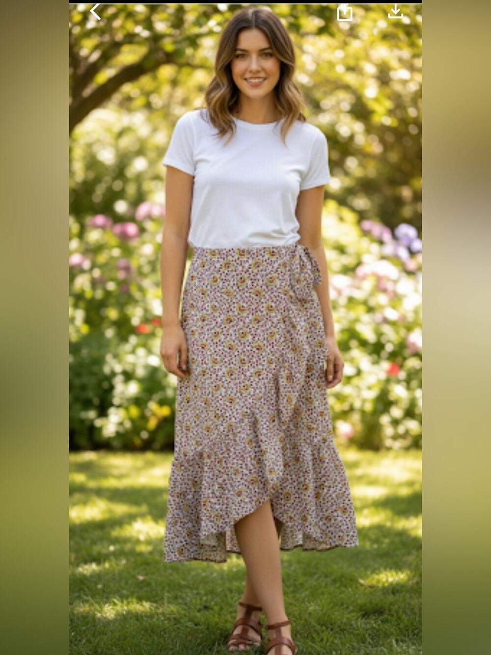 Boden Floral Wrap Midi ruffle wrap skirt